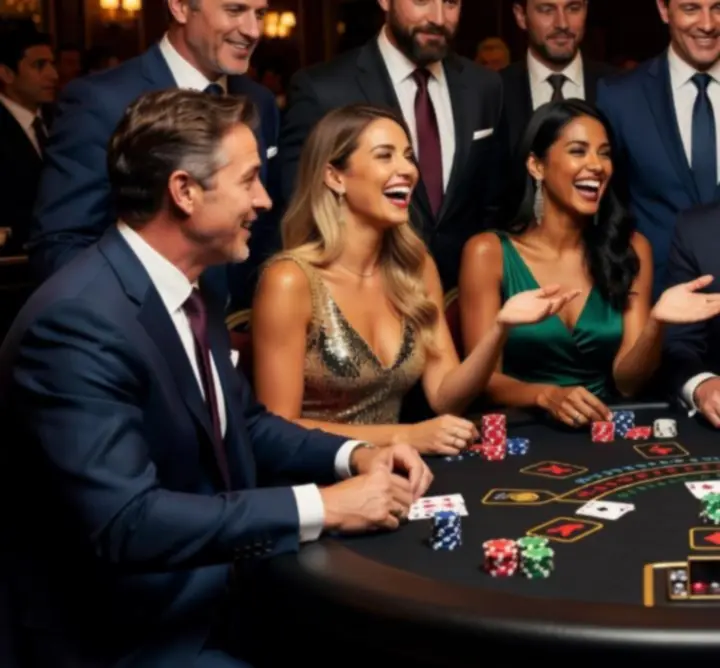 Goście grający w blackjacka przy eleganckim stole podczas eventu
