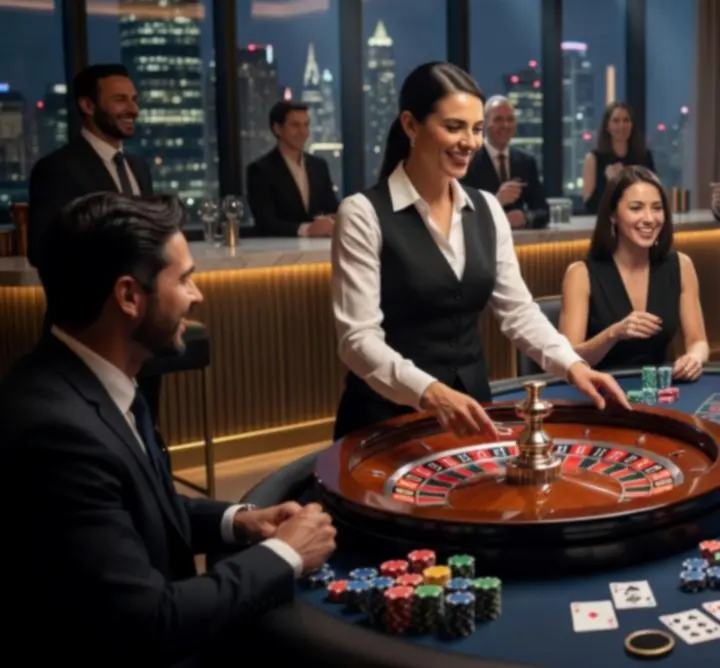 Stół ruletki i blackjacka podczas eleganckiego wydarzenia
