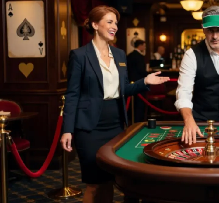 Krupier i hostessy przy stole do ruletki podczas eventu